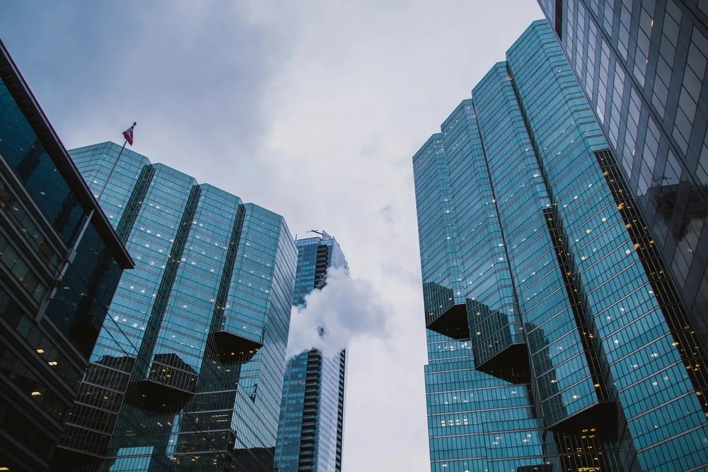 Glass facades of modern office towers