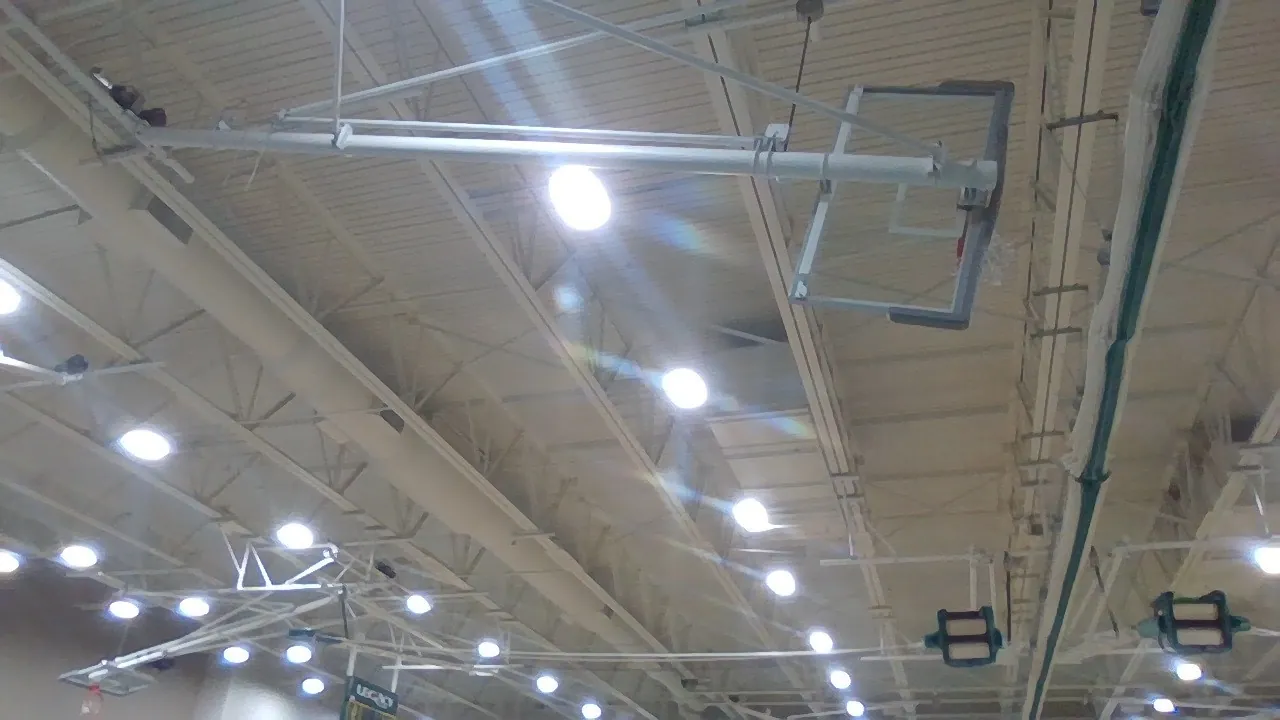 Bright LED lights set into a ceiling