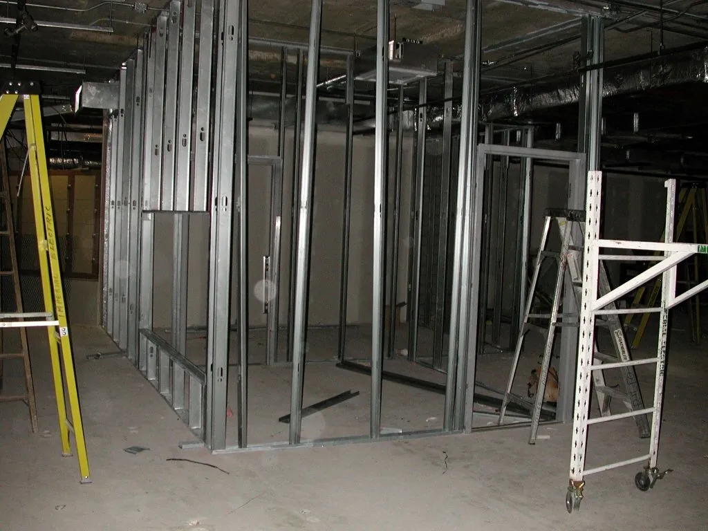 Light-gauge metal stud framing for interior partitions